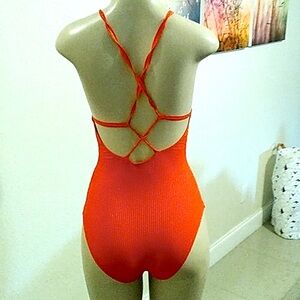 TOPSHOP Orange Ribbed bodysuit